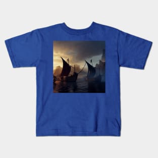 Viking Raiders on Longships Kids T-Shirt